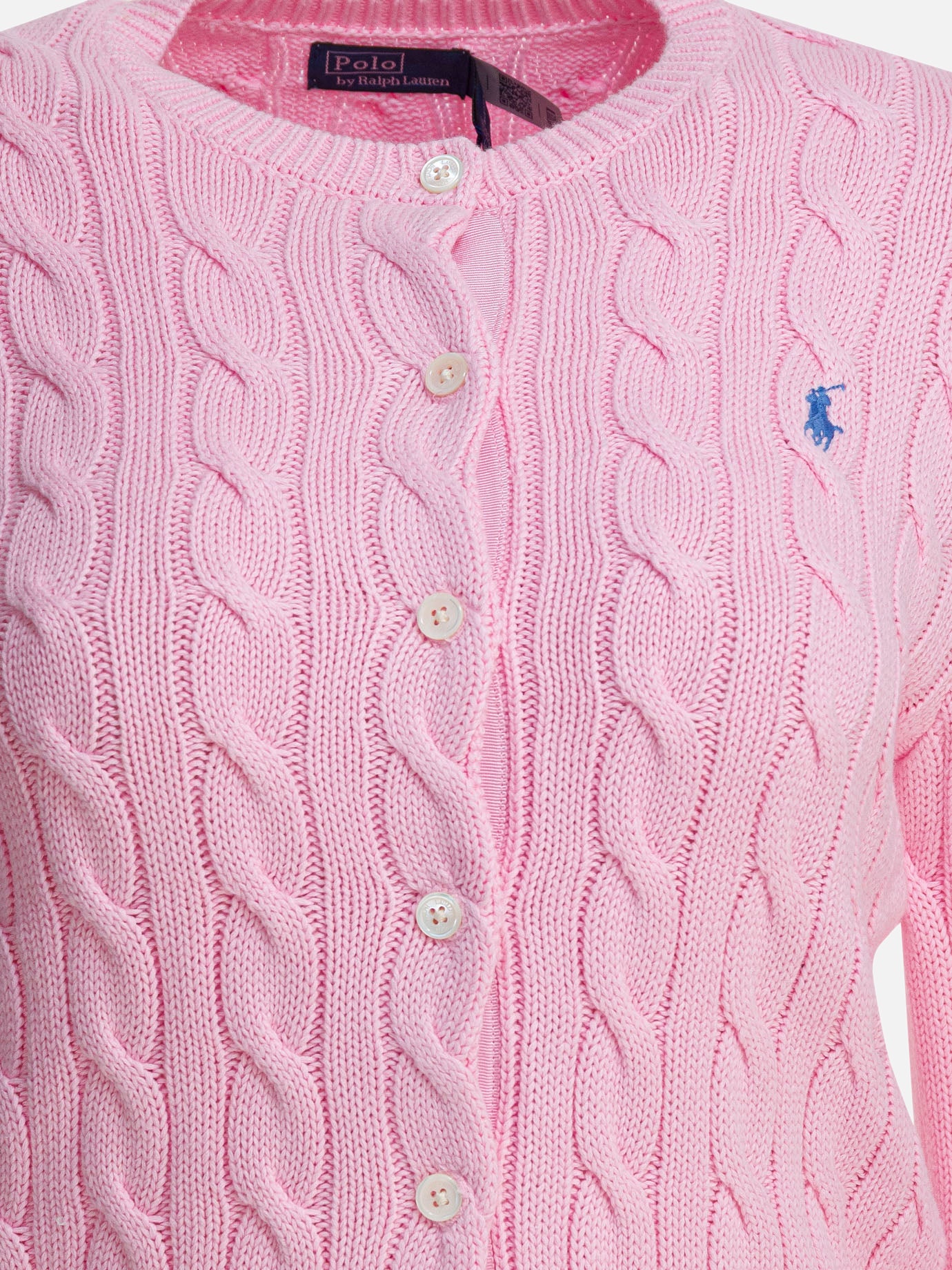 Polo Ralph Lauren Braided crewneck cardigan with logo Pink - Women