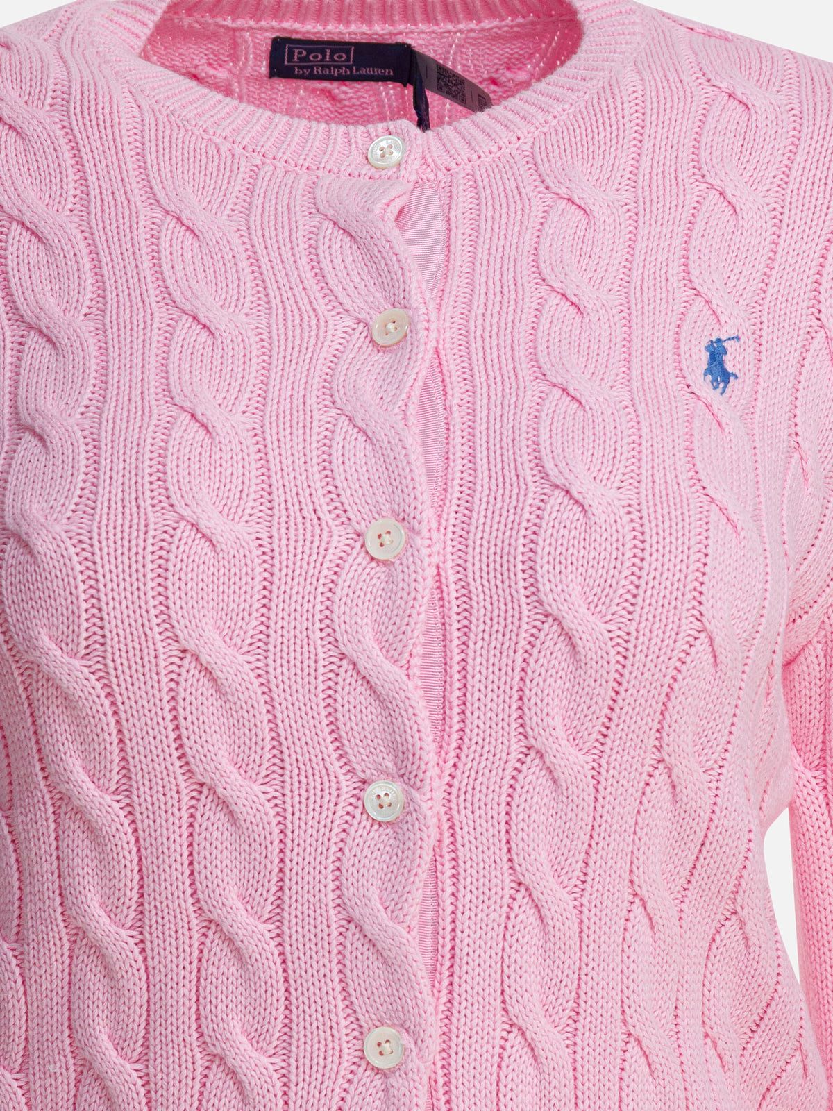 Polo Ralph Lauren Cardigan girocollo a trecce con logo Rosa - VIETTI