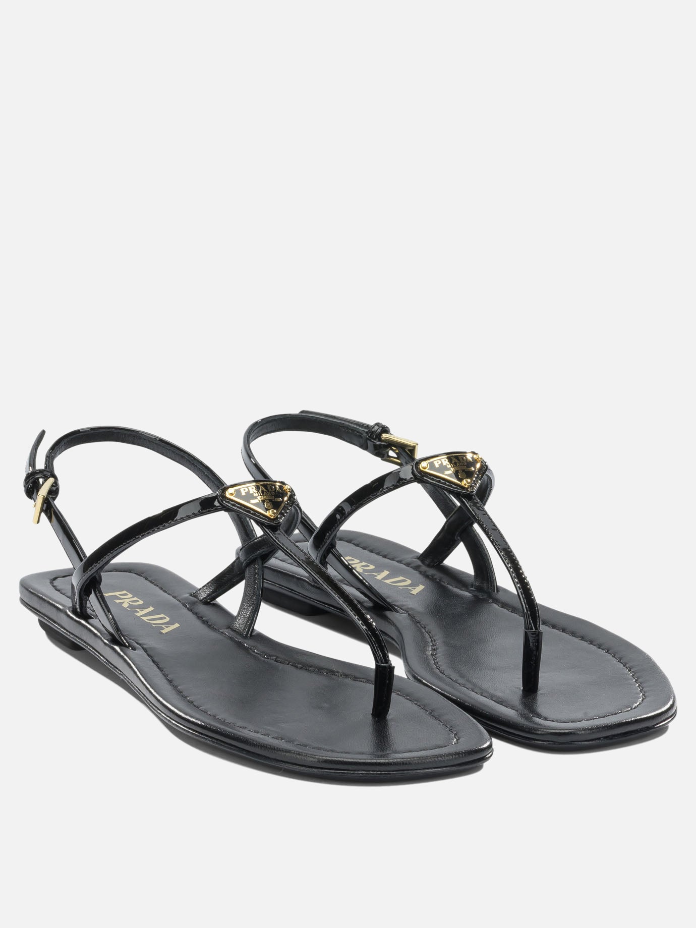 Flat sandals 100% calf leather - 100% rubber  Black - Prada Women | PDP | VIETTI Online Store | thumbnail_2