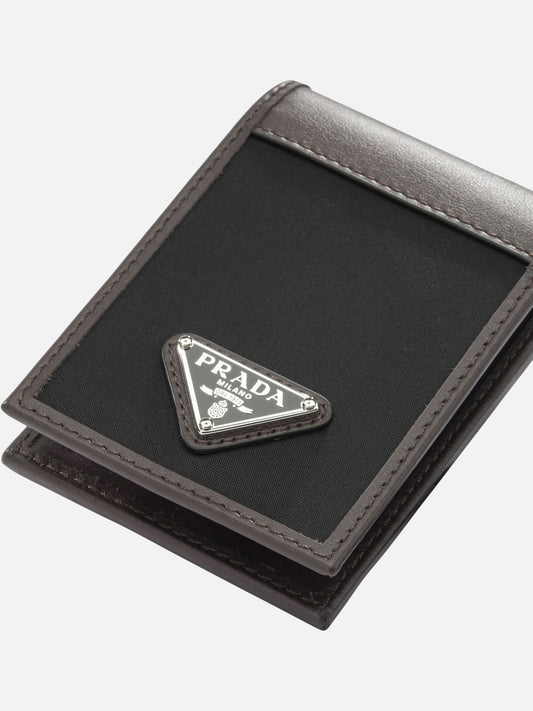 Prada "Prada Speedrock" card case in Re-Nylon and leather with shoulder strap Black

