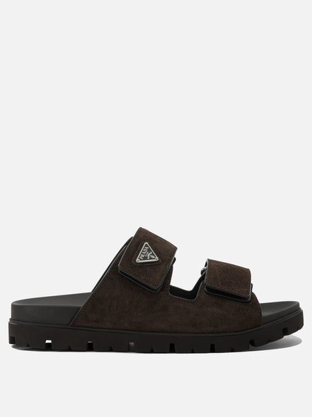 Prada Suede double-strap slide 2X3129 Brown - Men | VIETTI Shop