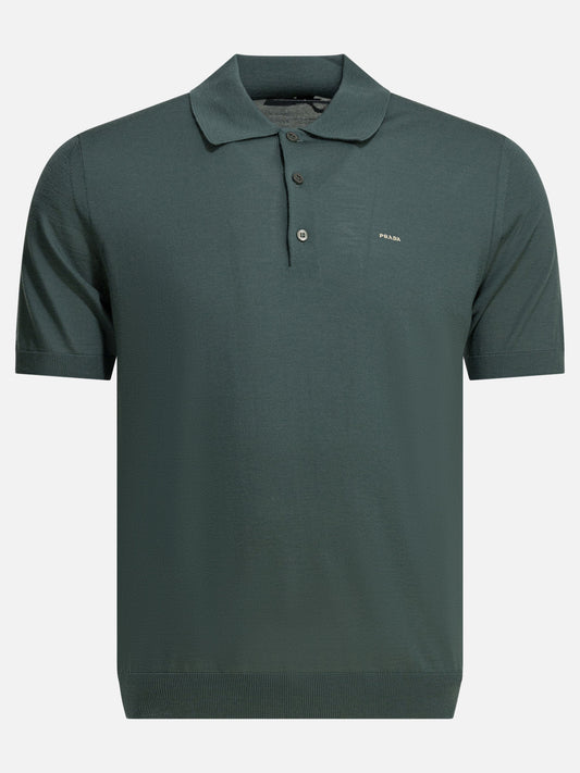 Prada Virgin wool polo shirt with logo Green

