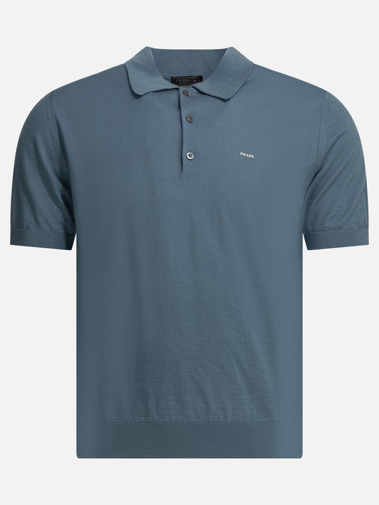 Prada Virgin wool polo shirt with logo Blue

