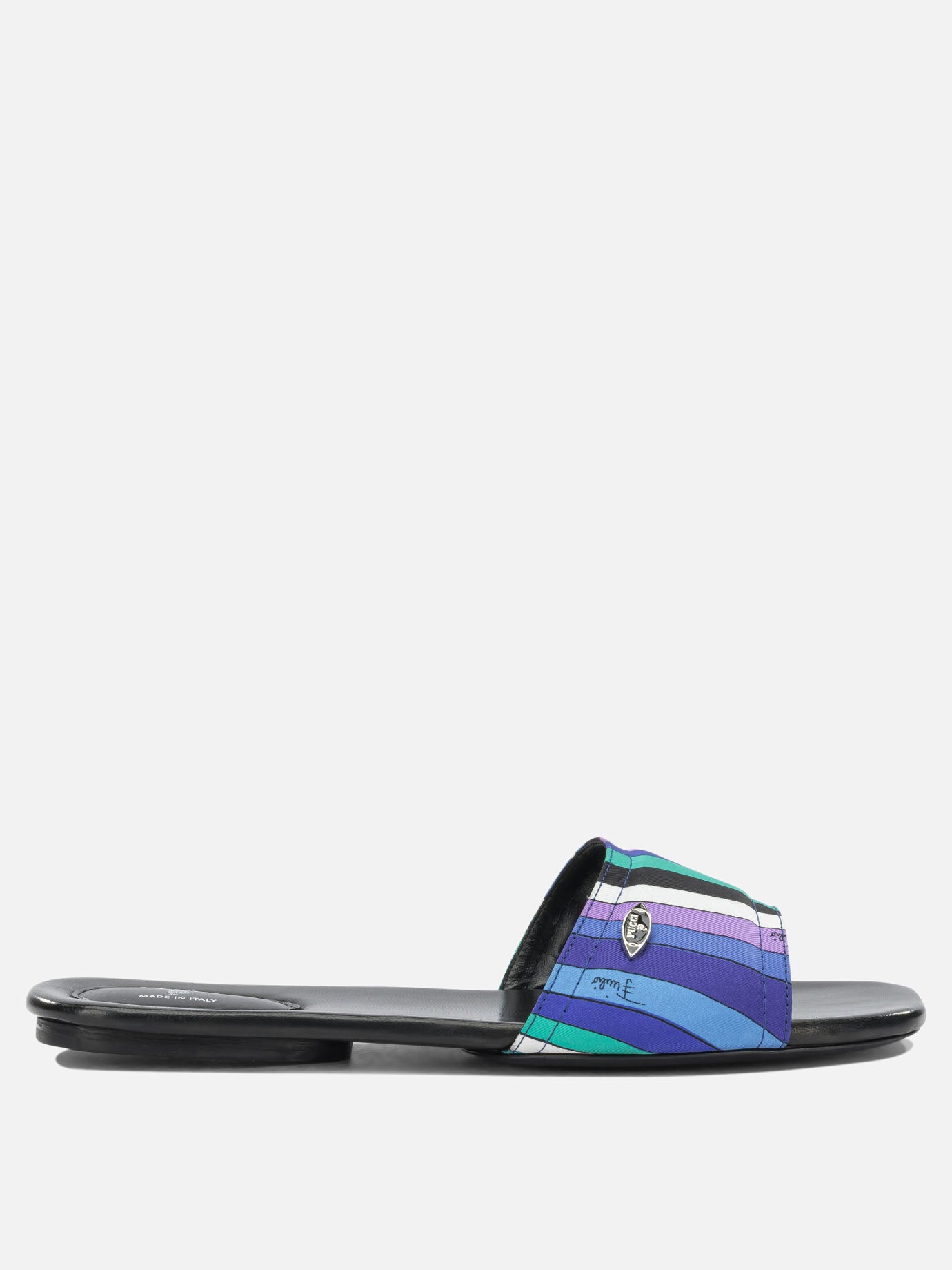 Slides 100% silk - 100% leather  Blue - Pucci Women | PDP | VIETTI Online Store | thumbnail