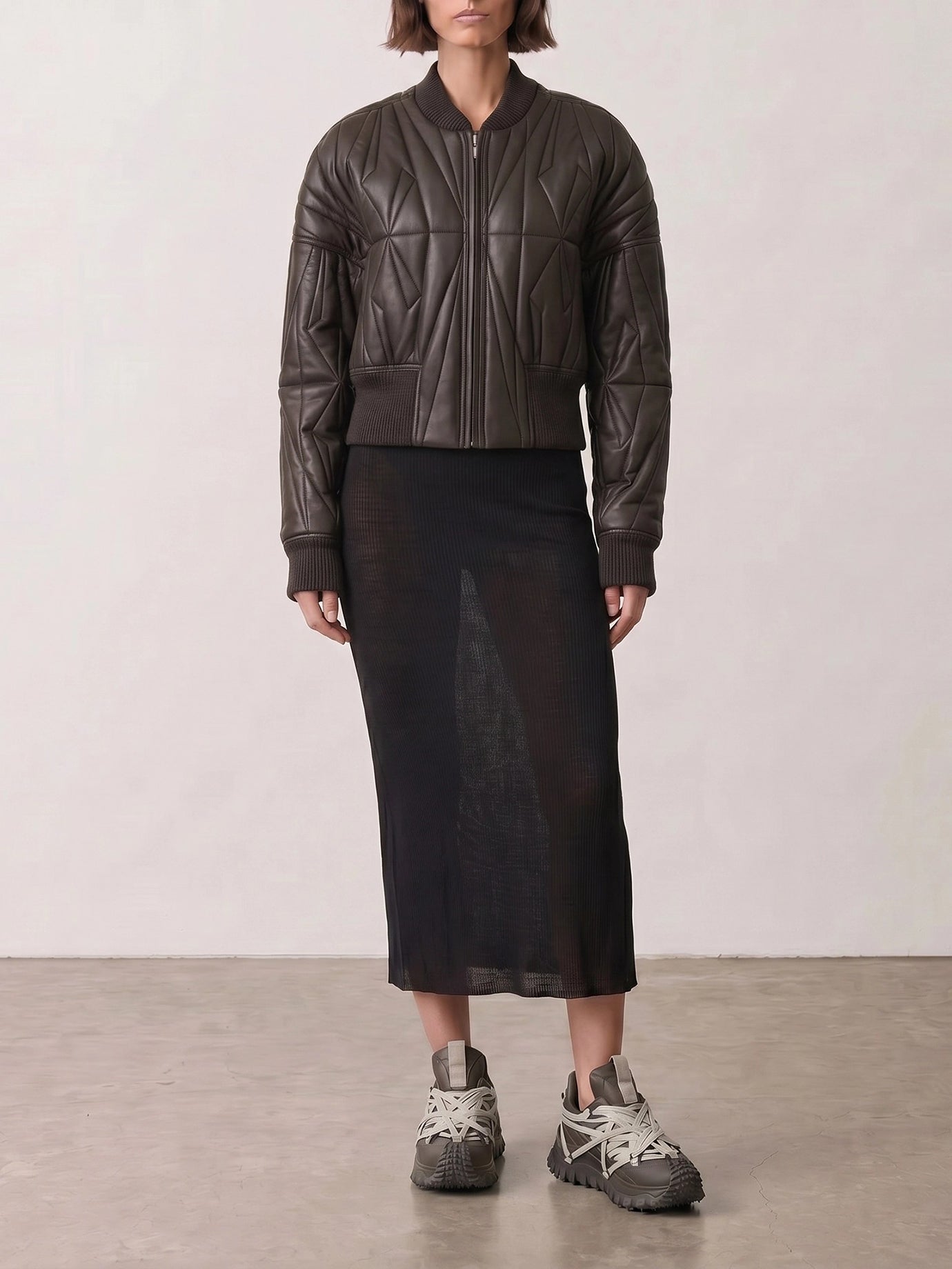 Leather jackets Solid colour  Grey - Rick Owens Women | PDP | VIETTI Online Store | Zoom-Modal_2
