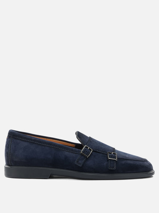 Loafers 100% suede - 100% rubber  Blue - Santoni Men | PLP | VIETTI Online Store 
