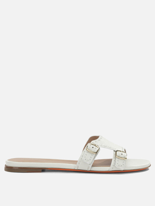 Slides 100% calf leather - 100% cow leather  White - Santoni Women | PDP | VIETTI Online Store 
