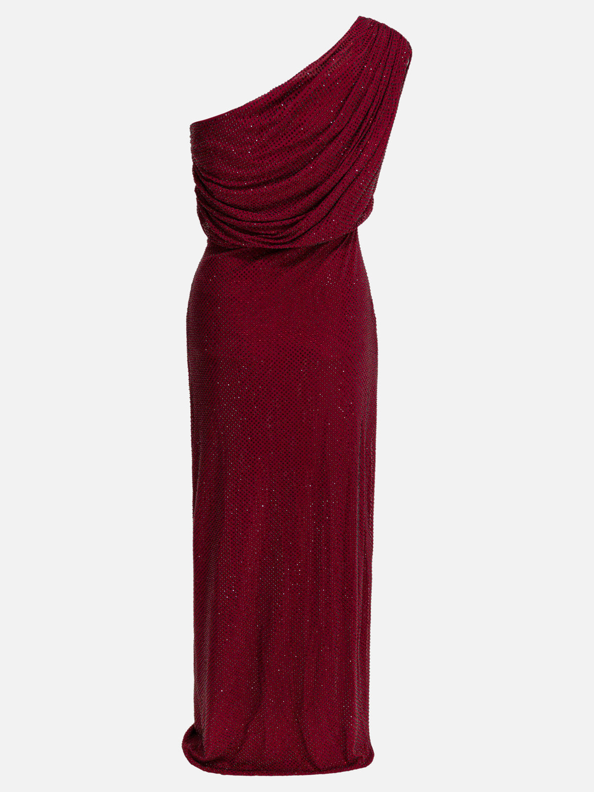 Self-portrait Draped midi dress with rhinestones Red