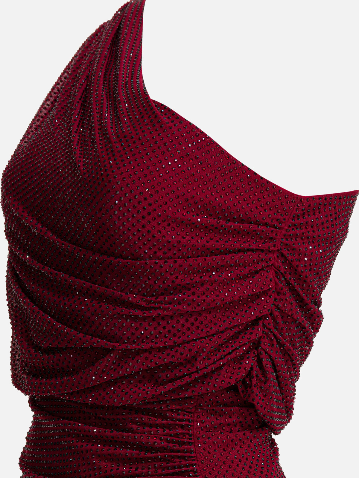Self-portrait Draped midi dress with rhinestones Red