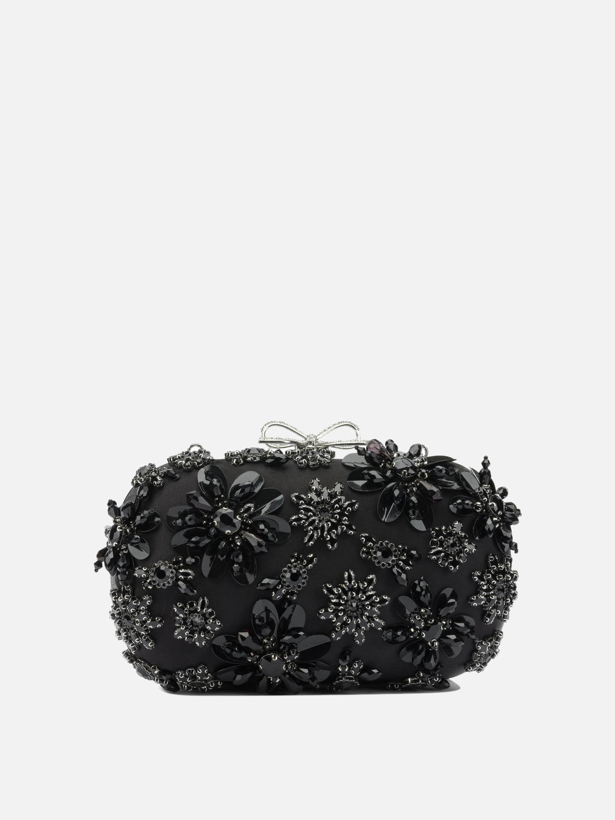 Self-portrait Satin clutch bag with crystals Black