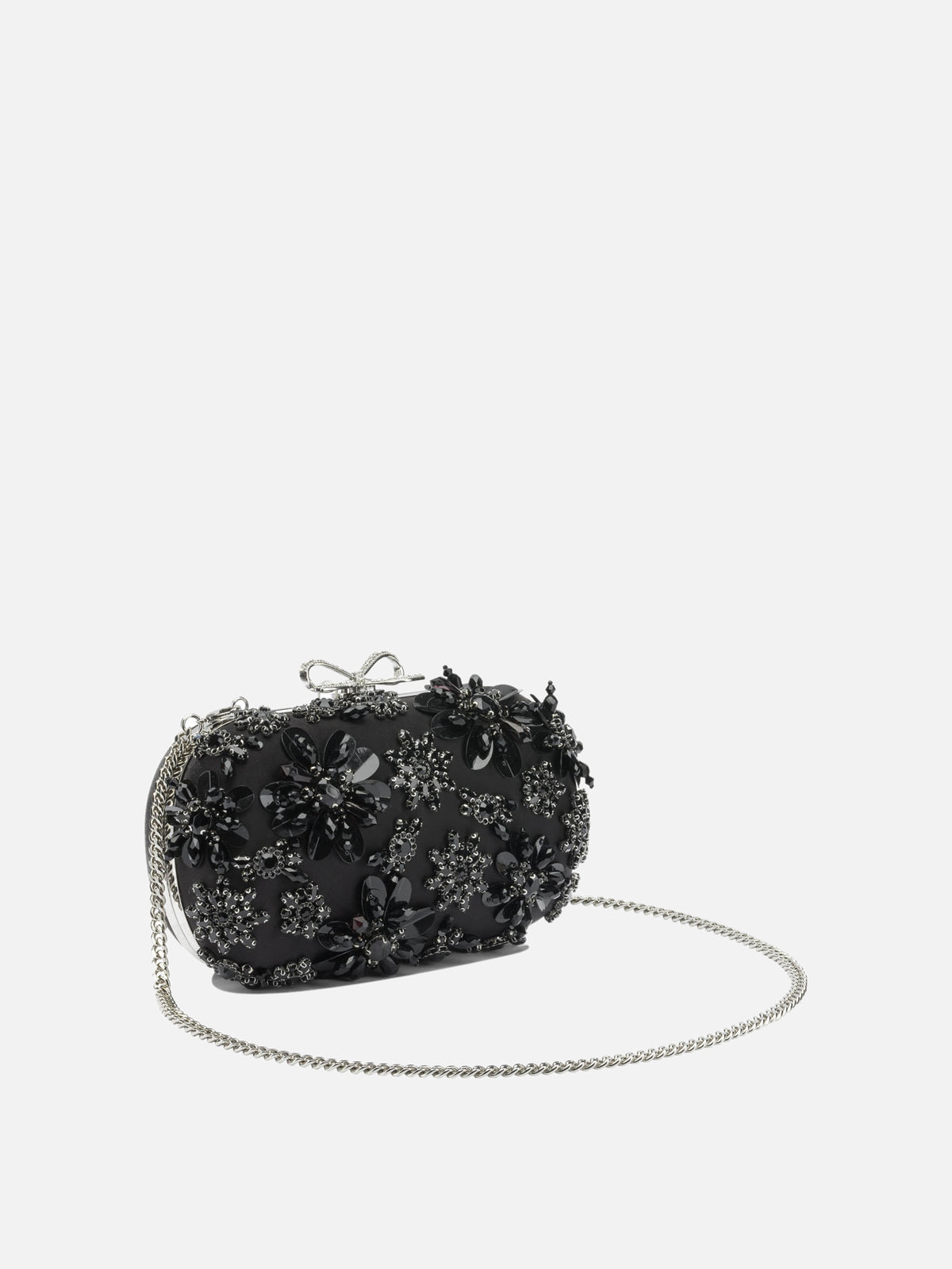 Self-portrait Satin clutch bag with crystals Black