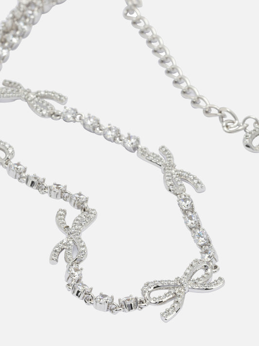 Self-portrait Necklace with bows and crystals Silver


