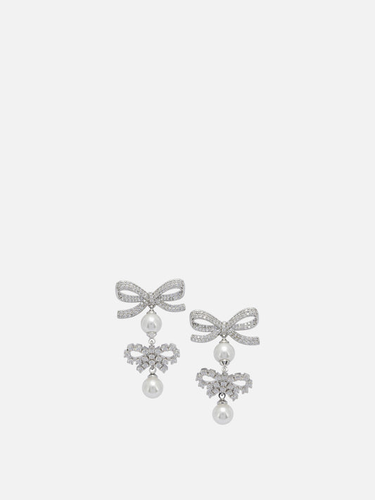 Self-portrait Earrings with bows and pearls Silver

