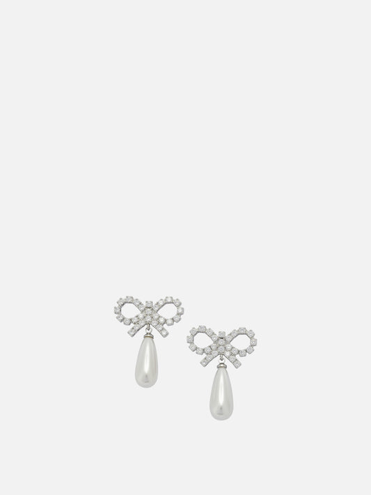 Self-portrait Pearl earrings with crystal bow White


