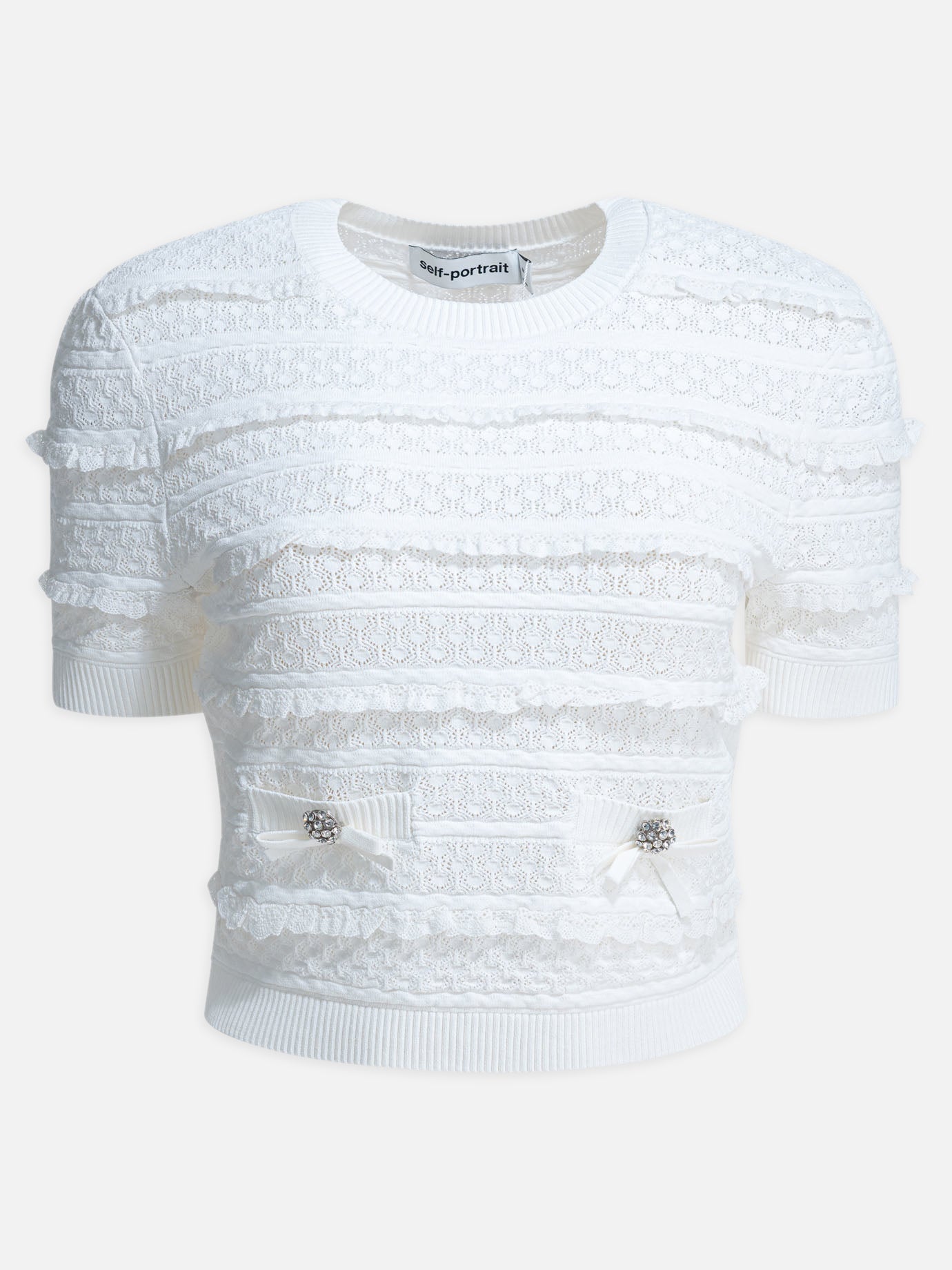 Crewneck sweaters Textured knit  White - Self-portrait Women | PDP | VIETTI Online Store | thumbnail