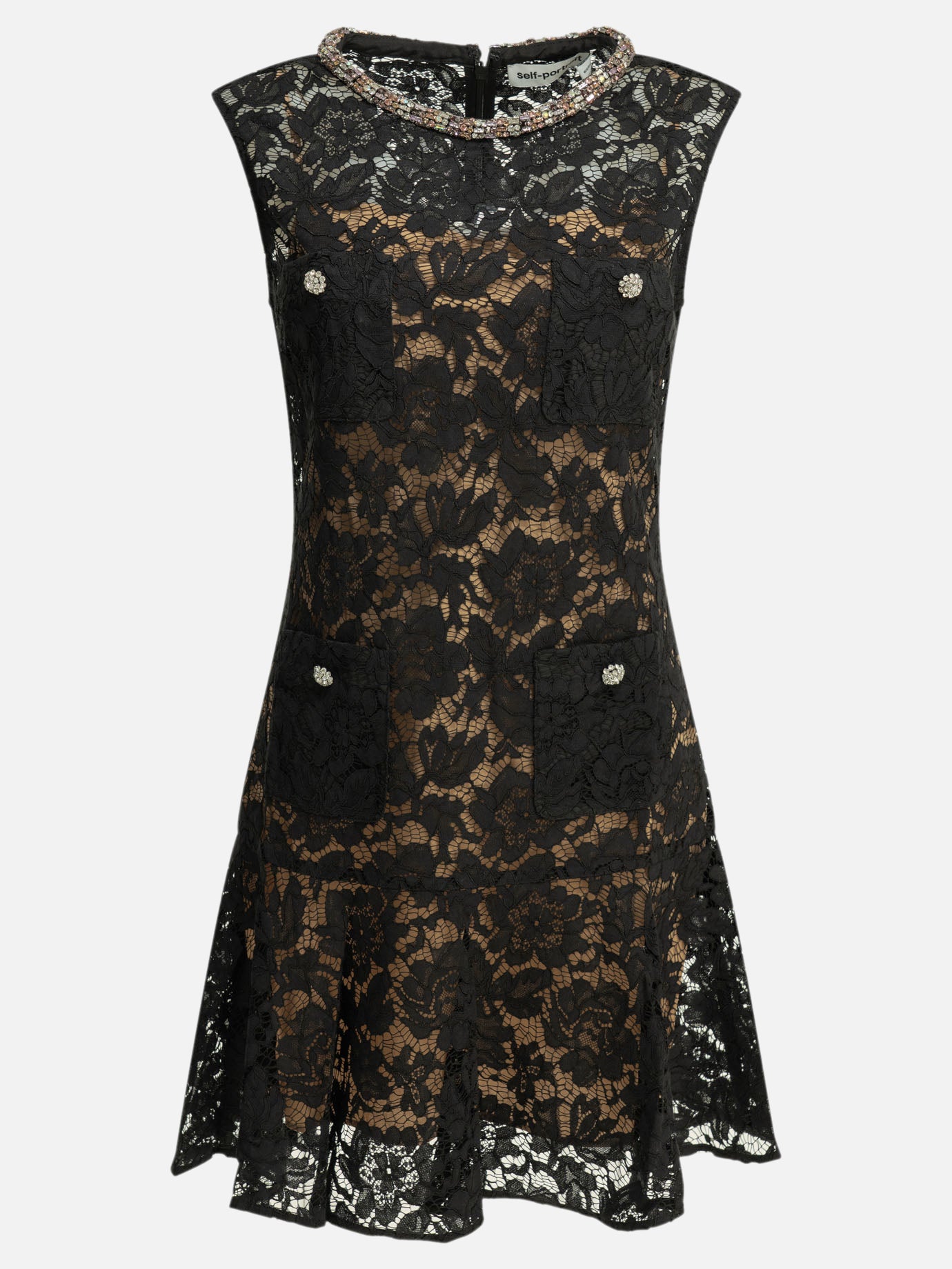 self portrait black lace mini dress Self-portrait Embellished sheath dress Black - Women