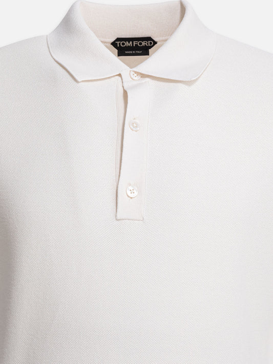 Tom Ford Silk and cotton pique polo shirt White

