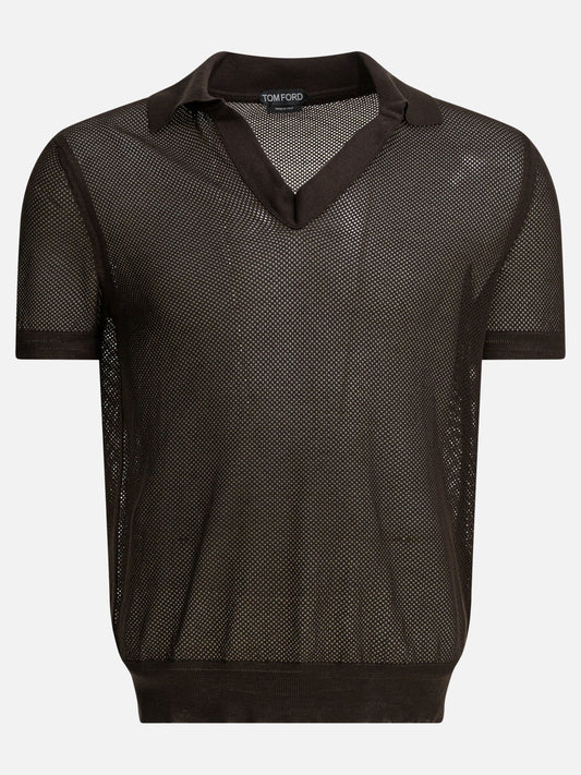 Tom Ford Silk blend buttonless polo shirt Brown


