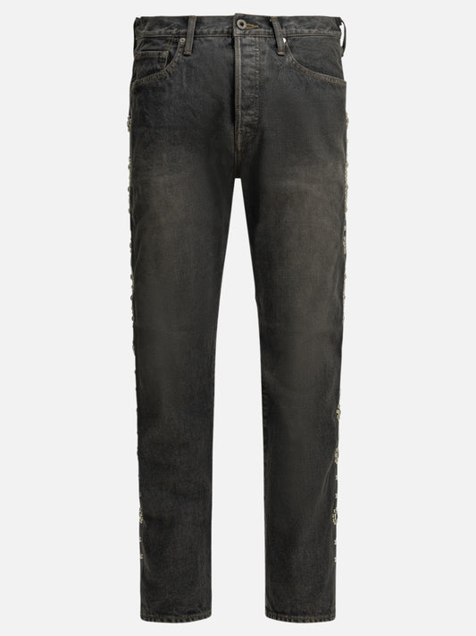 KAPITAL "5P Monkey Cisco Studs" Straight-Leg Jeans Black


