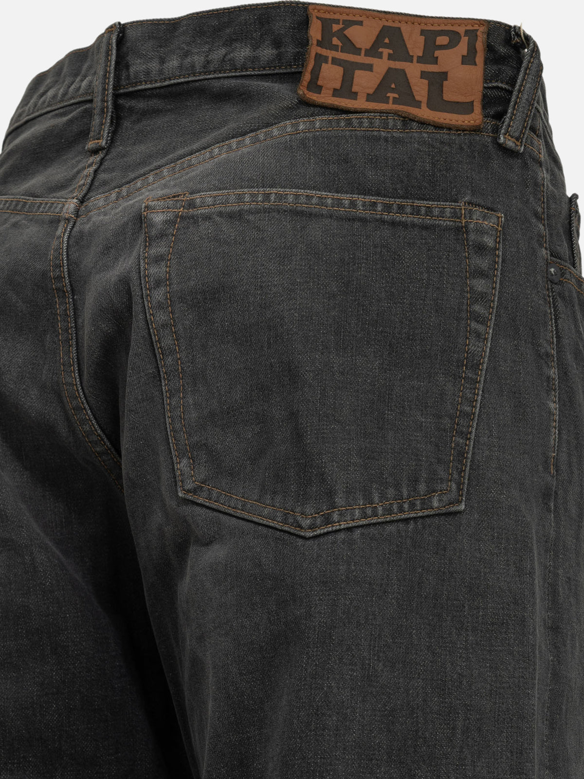 KAPITAL "BLKxBLK Denim 5P MONKEY TH" Wide-Leg Jeans Blue

