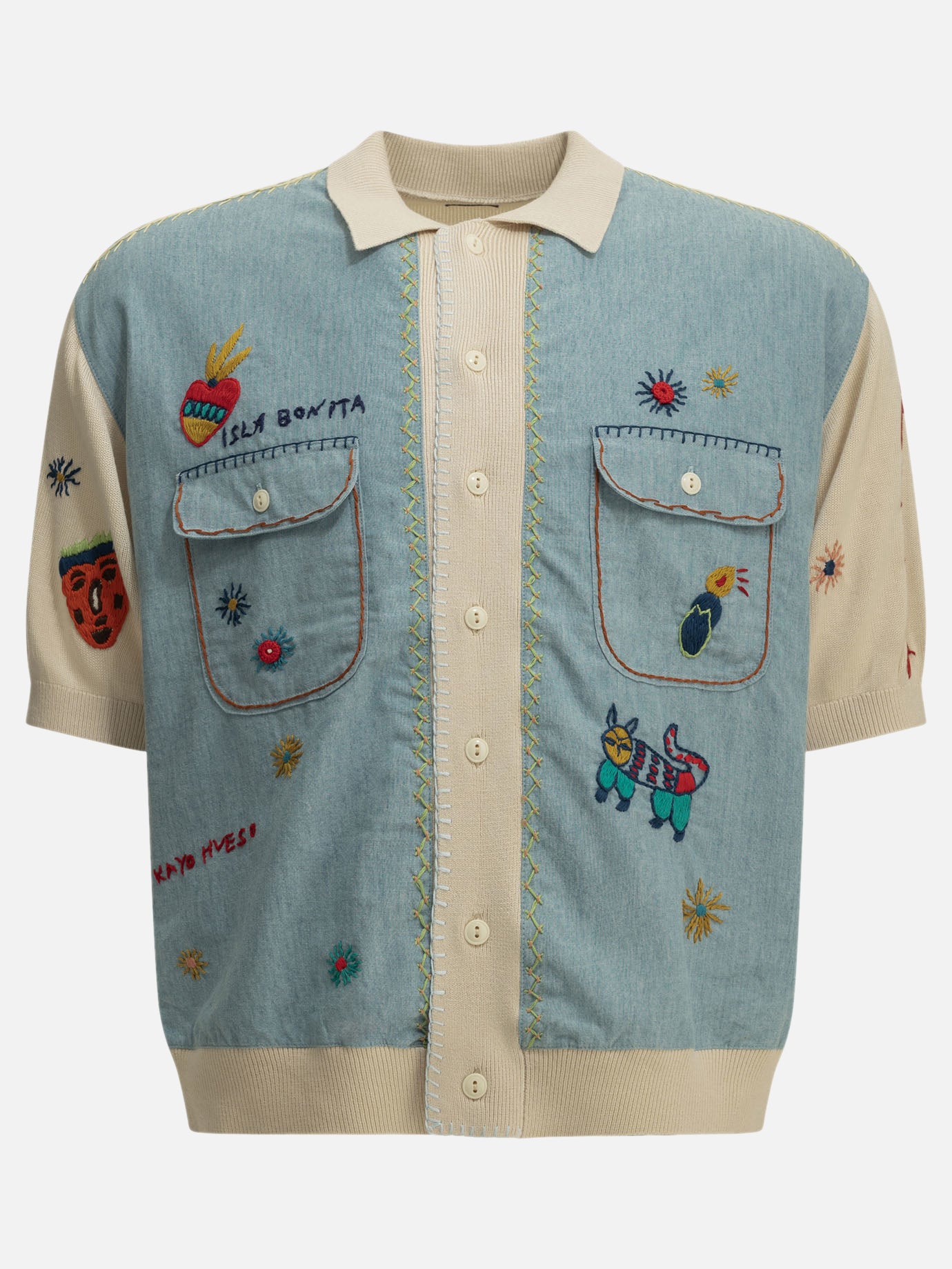 Polo shirts with buttons Textured knit  Beige - KAPITAL Men | PDP | VIETTI Online Store | Zoom-Modal
