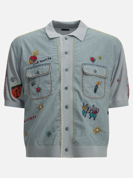 Polo shirts with buttons Textured knit  Light blue - KAPITAL Men | PLP | VIETTI Online Store 
