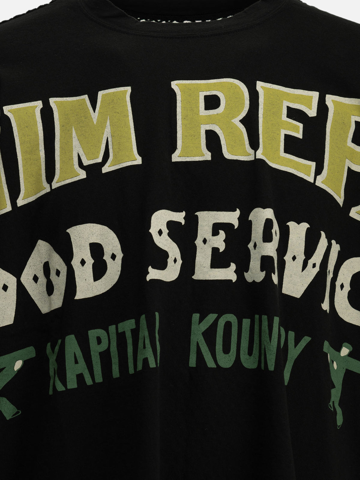 KAPITAL "Huge T Denim Repair" Crew Neck T-Shirt Black

