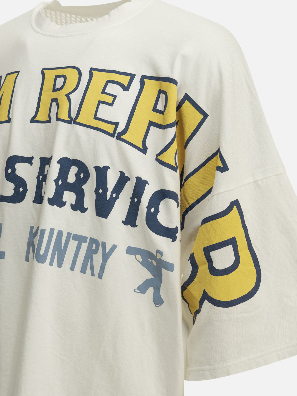KAPITAL "Huge T Denim Repair" Crew Neck T-Shirt White - VIETTI