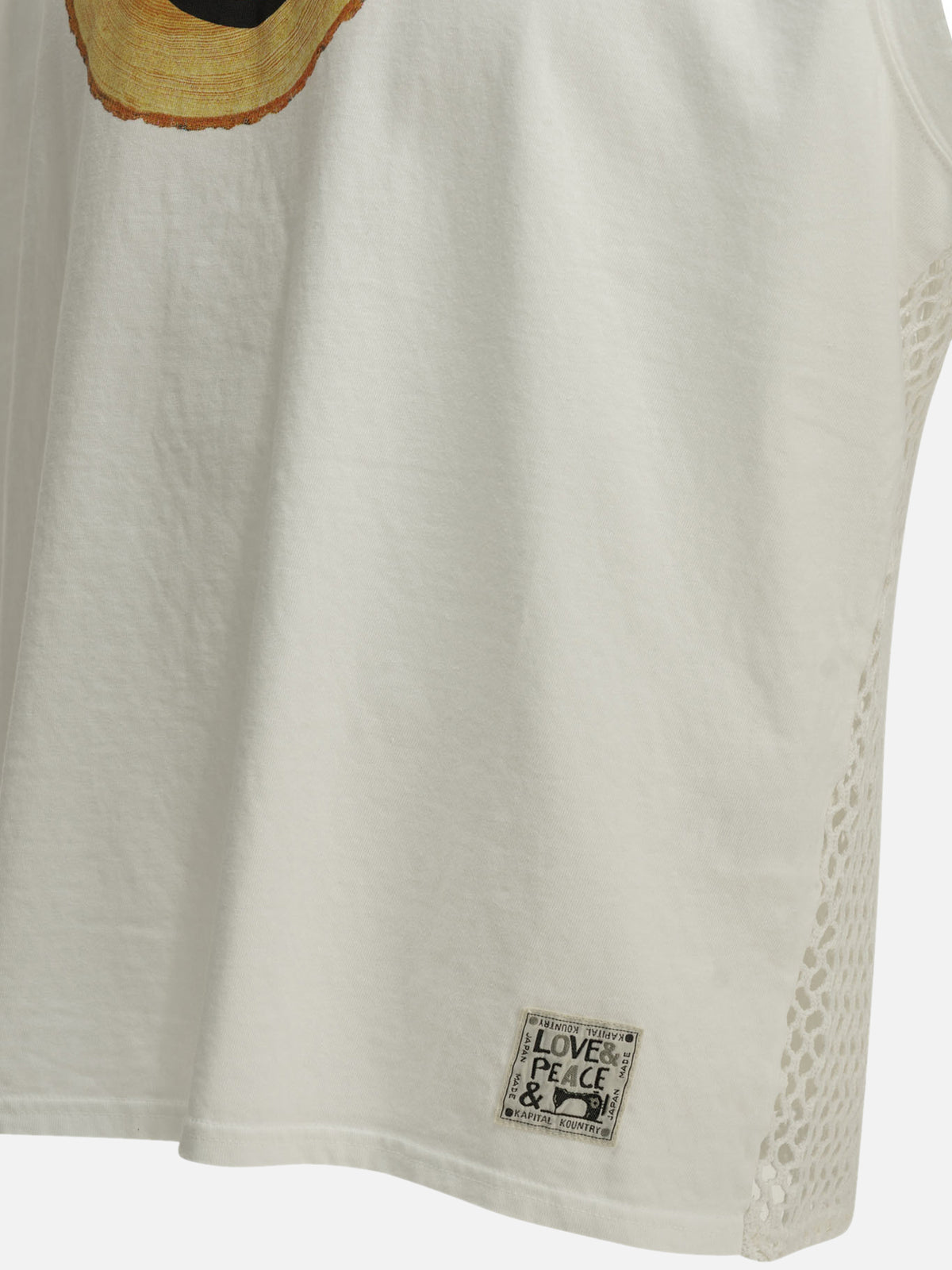 KAPITAL "Tree Trunk Rainbow" Crew-Neck T-Shirt White

