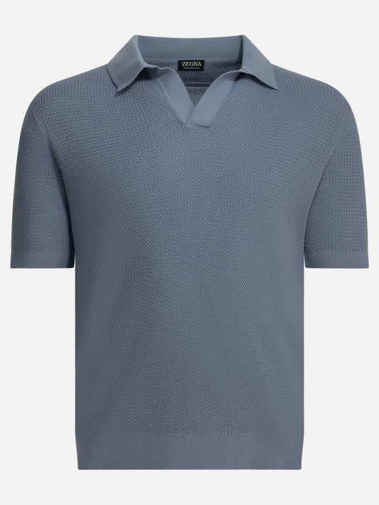 Polo senza bottoni Textured knit  Azzurro - Zegna Uomo | VIETTI Online Store 
