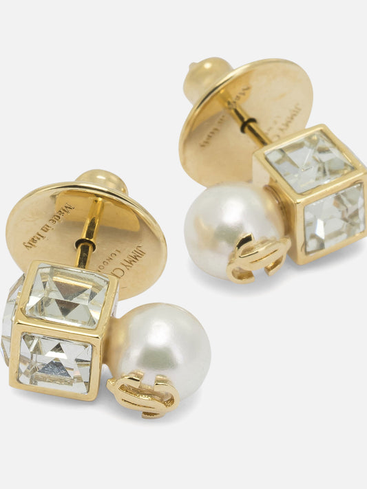 Jimmy Choo "JC Pearl Cube" Earrings Gold

