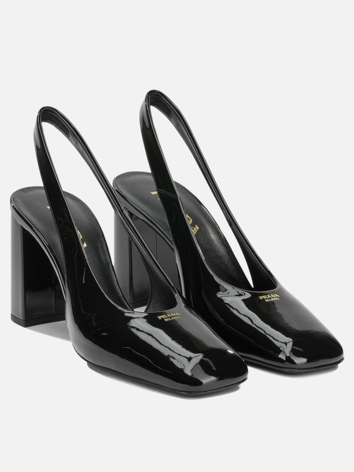 Prada 85MM Patent Leather Slingbacks Black