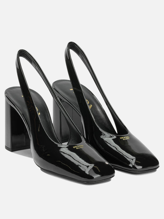 Prada 85MM Patent Leather Slingbacks Black


