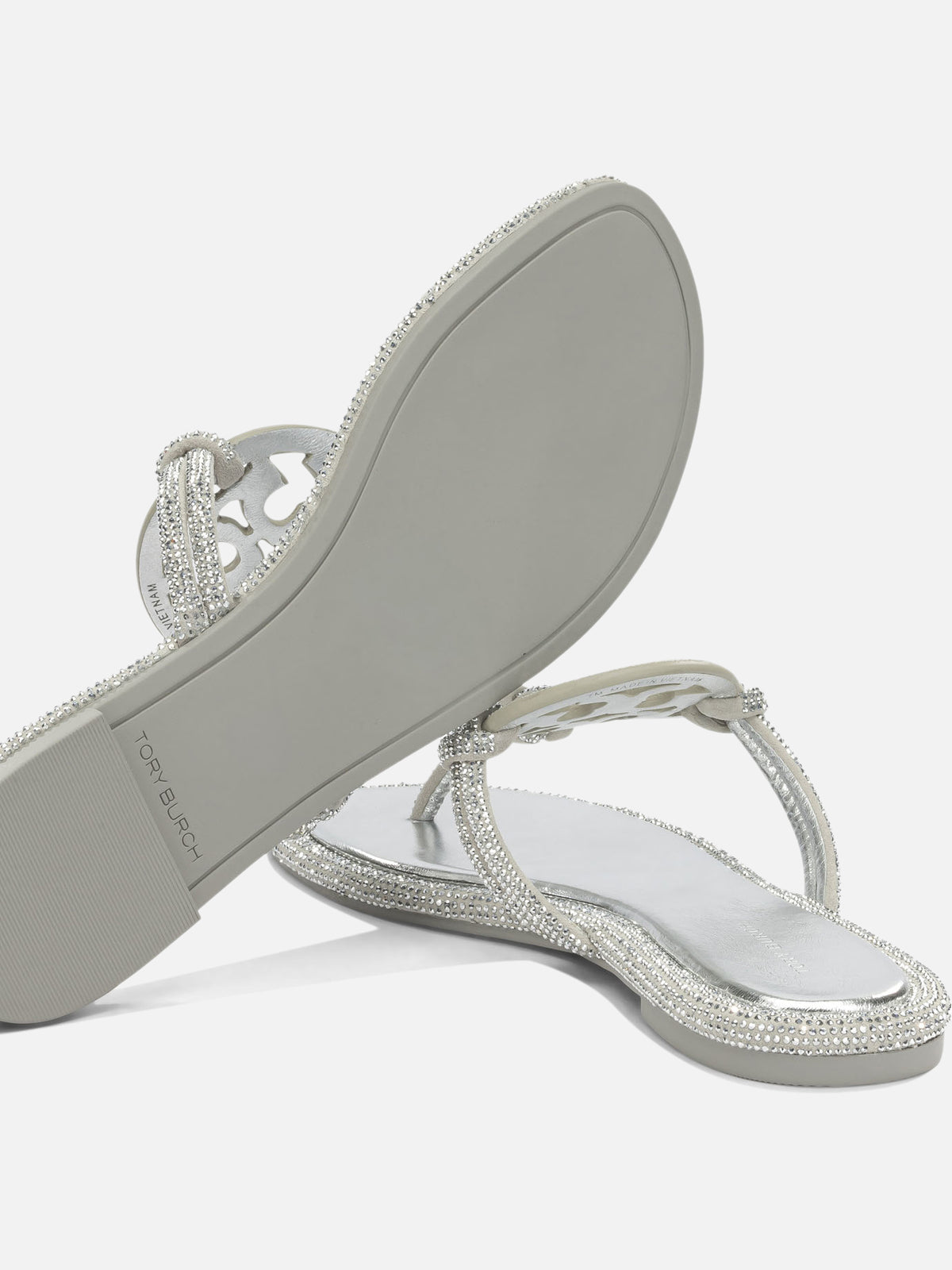 Tory Burch "Miller" Flat Sandals Silver