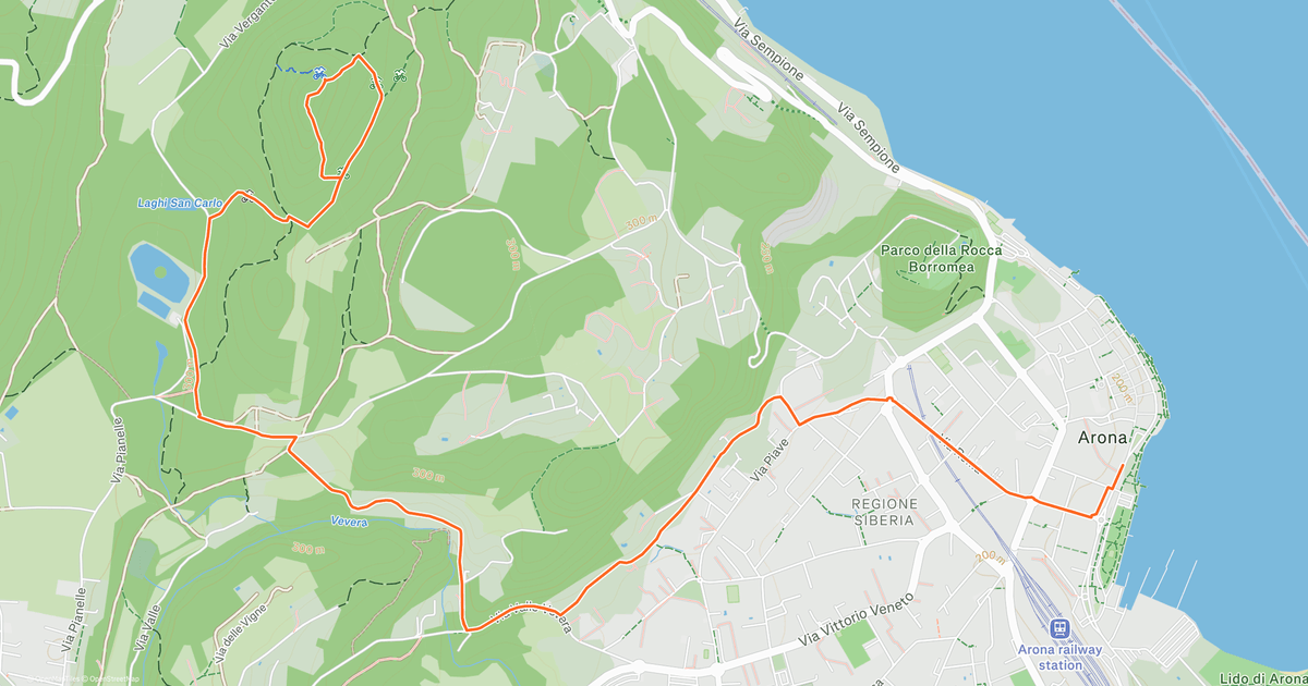 Strava map of the 9.4 km short route, a loop starting and finishing at VIETTI in Arona