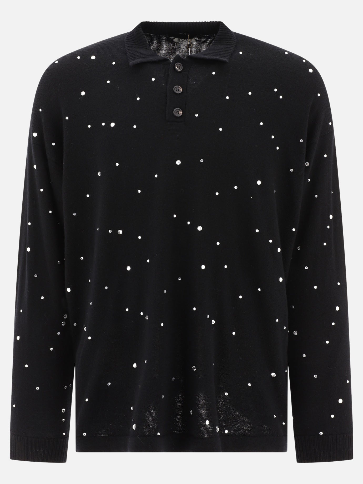 Polo con bottoni 100% merino wool  Nero - Bode Uomo | PDP | VIETTI Online Store | thumbnail