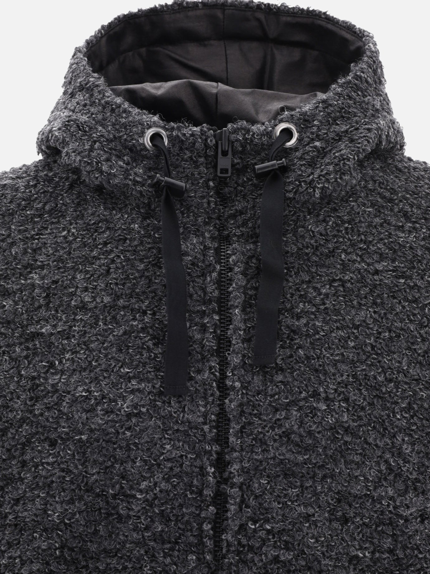 Textured drawstring zipped hoodie