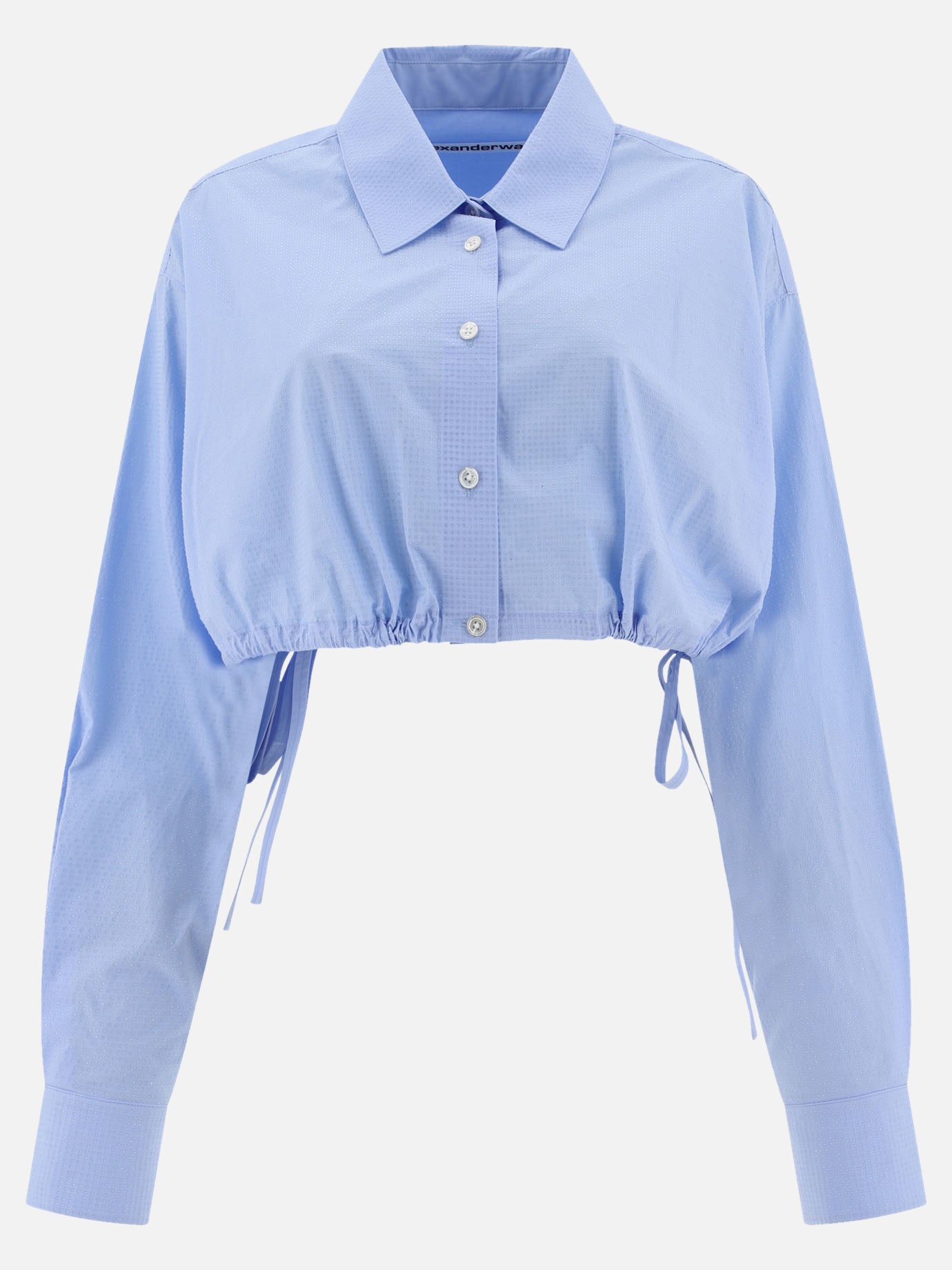 Cropped drawstring shirt with crystal hotfix