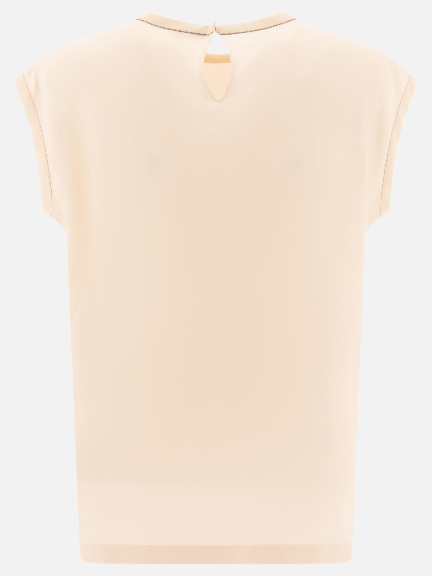 Stretch silk satin t-shirt with monili