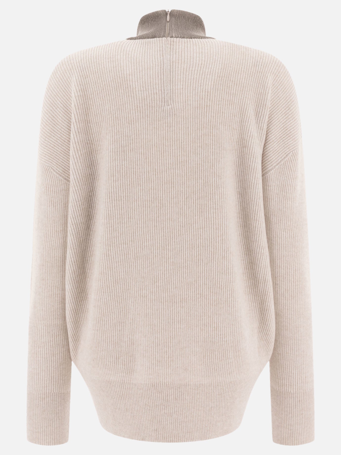 Brunello Cucinelli Cashmere sweater with precious ribbed collar Beige