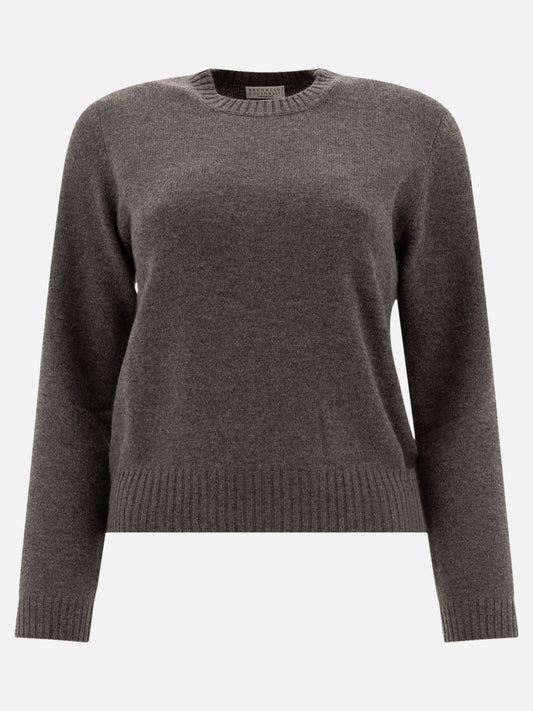 Brunello Cucinelli Cashmere sweater with Shiny Cuff Details Grey