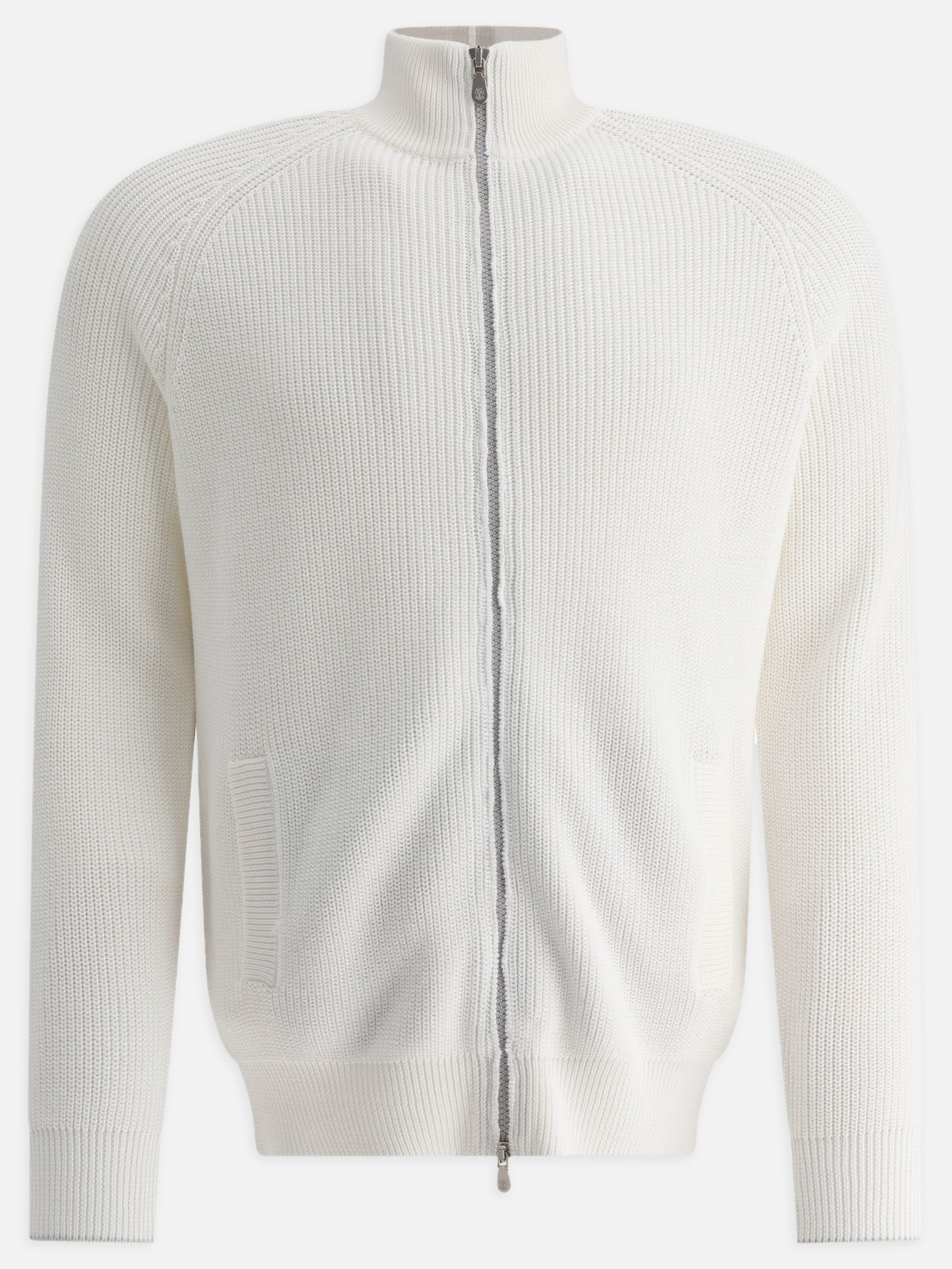 Brunello Cucinelli Half English rib turtleneck cardigan with zipper White