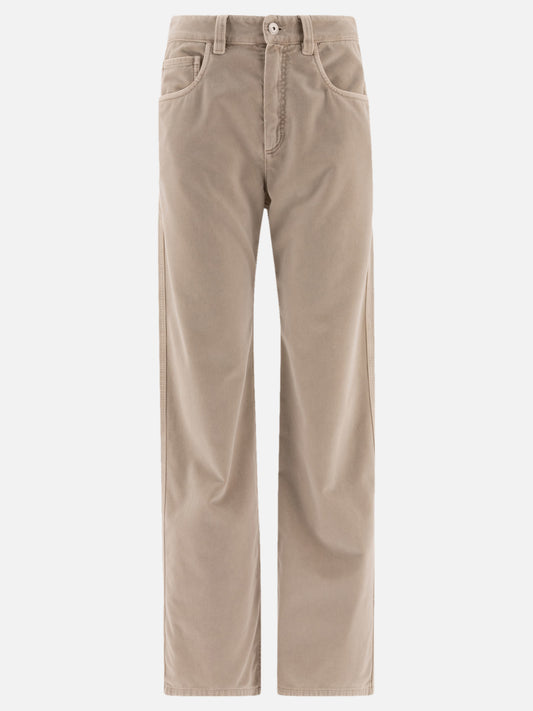 Garment-dyed cotton velvet trousers