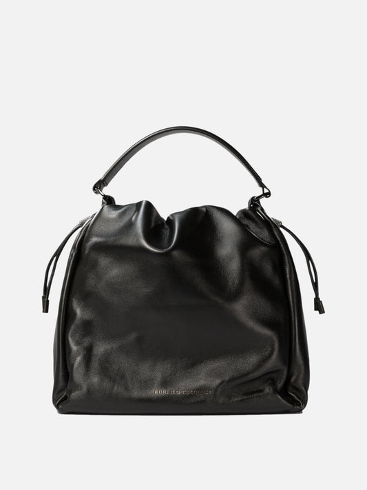 Brunello Cucinelli Bucket bag in Soft leather with monili Black