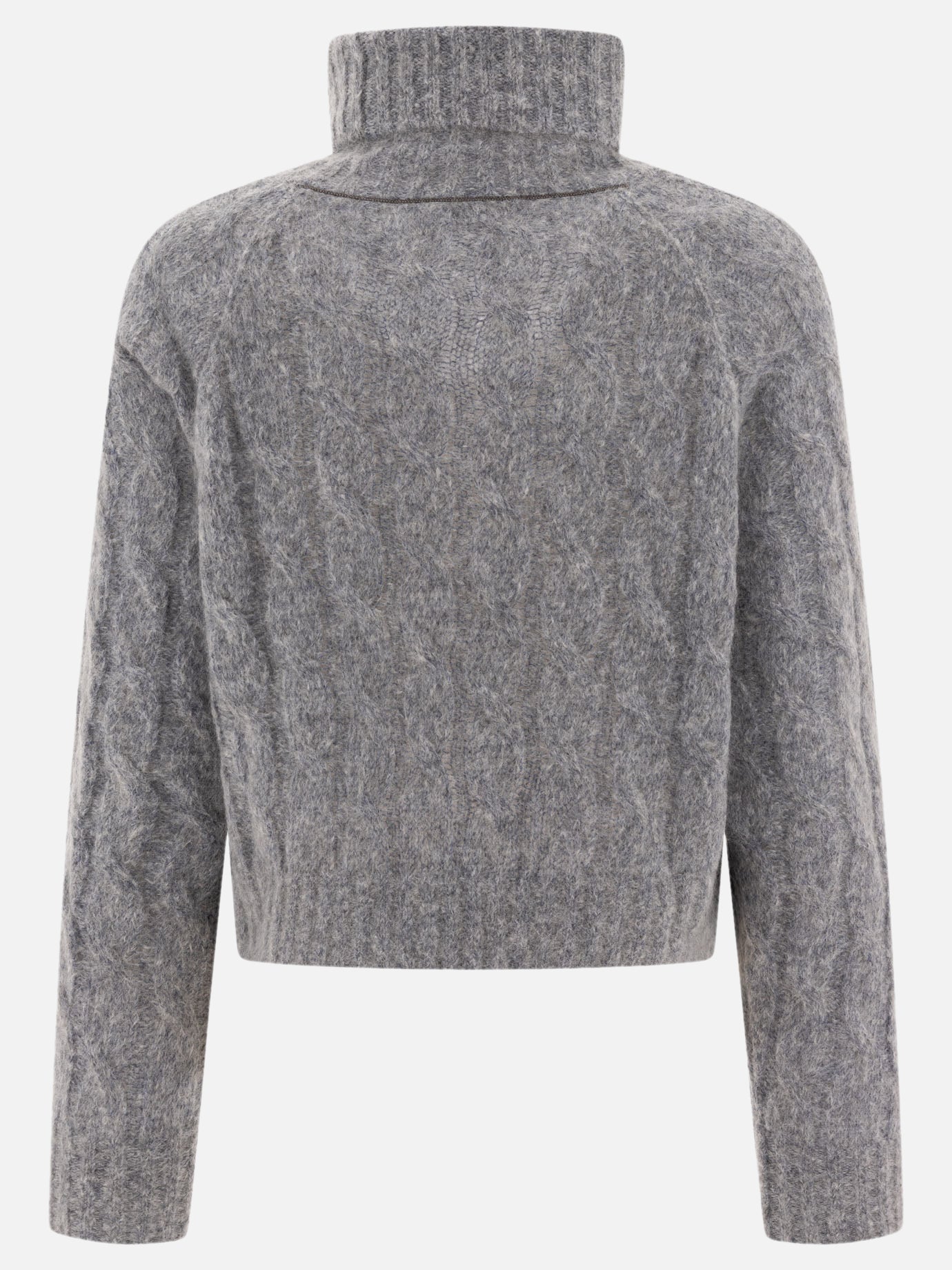 Wool and mohair cable knit turtleneck sweater with monili