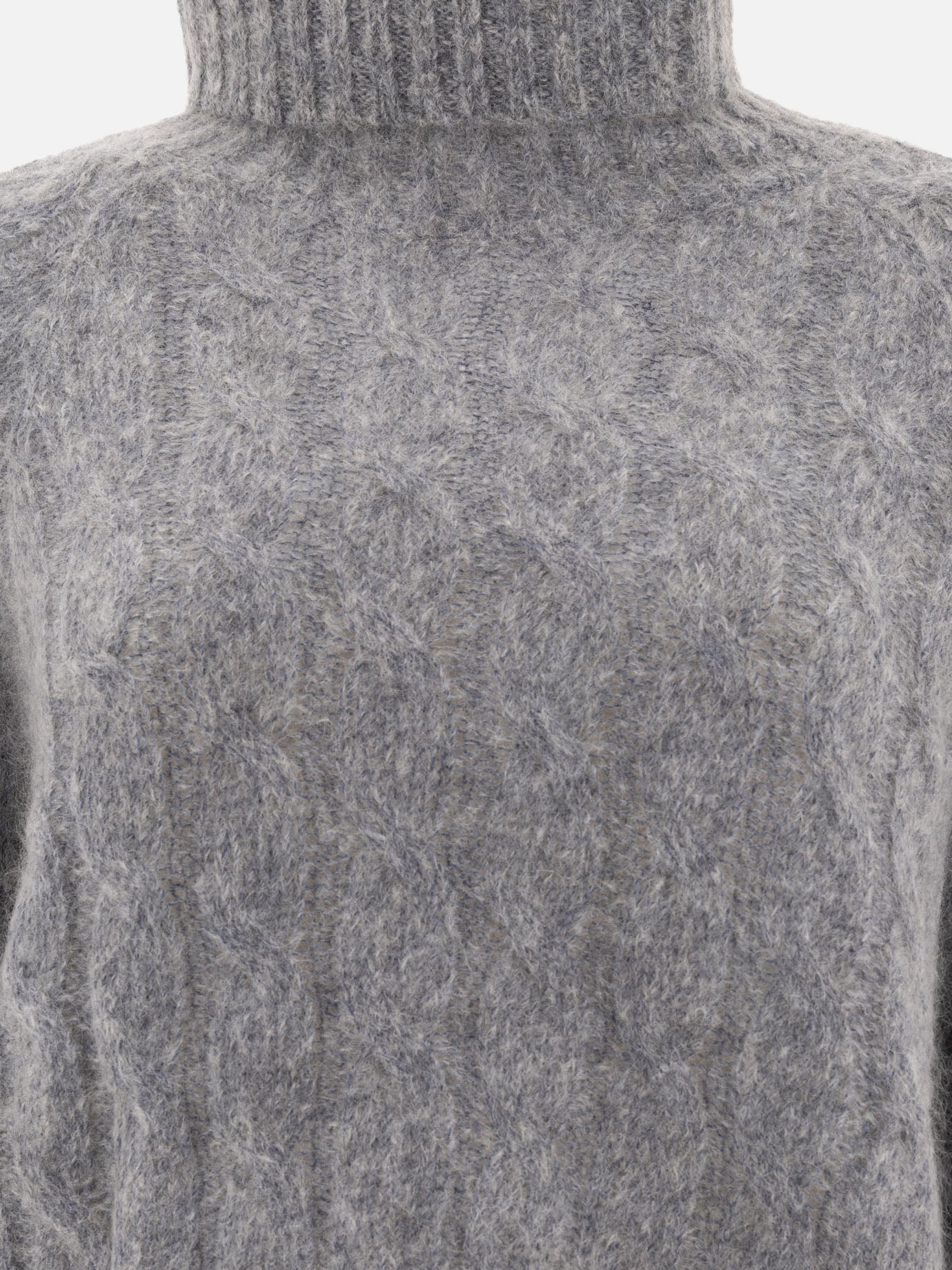 Wool and mohair cable knit turtleneck sweater with monili