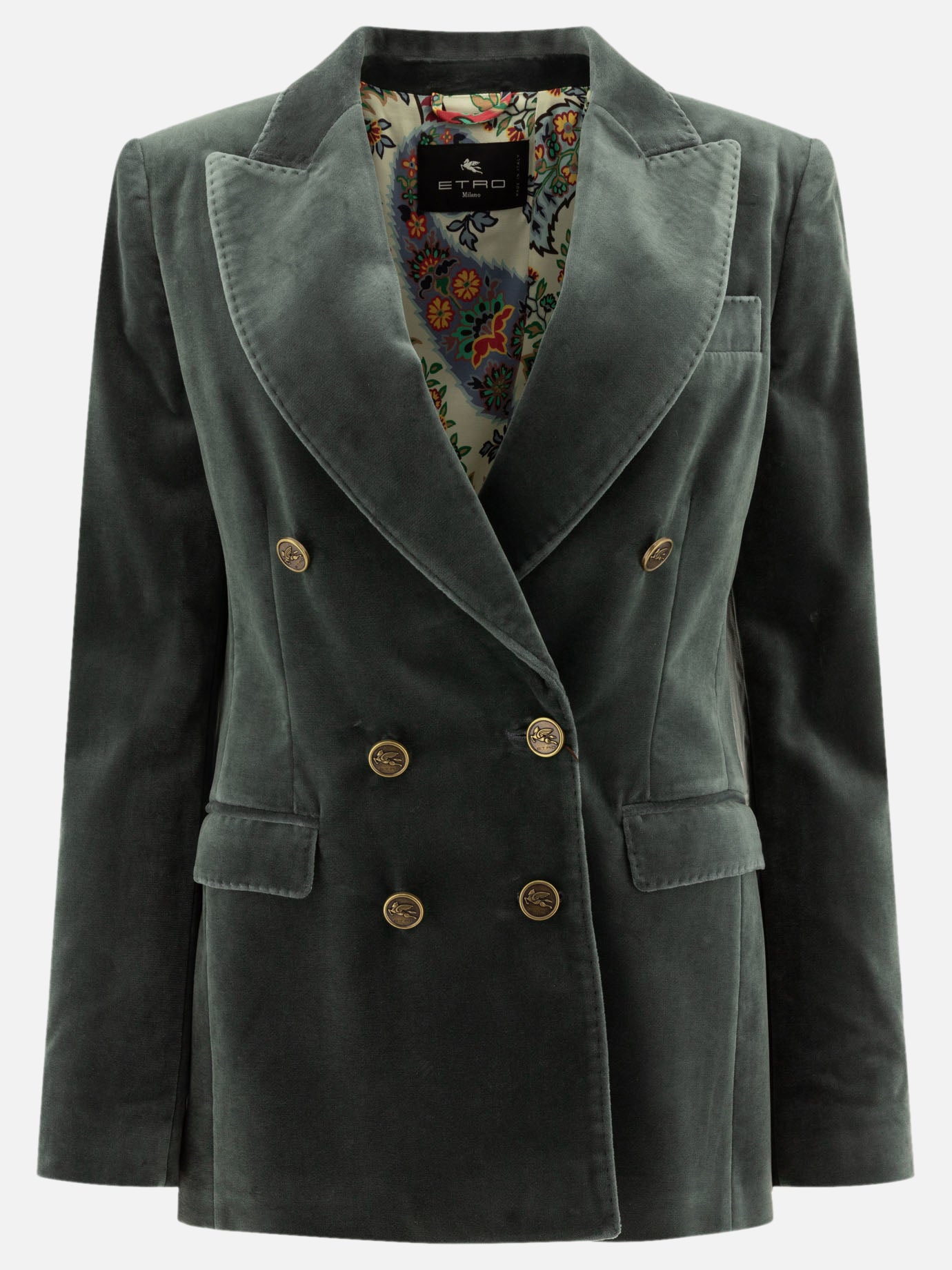 Etro Double-breasted velvet blazer Grey