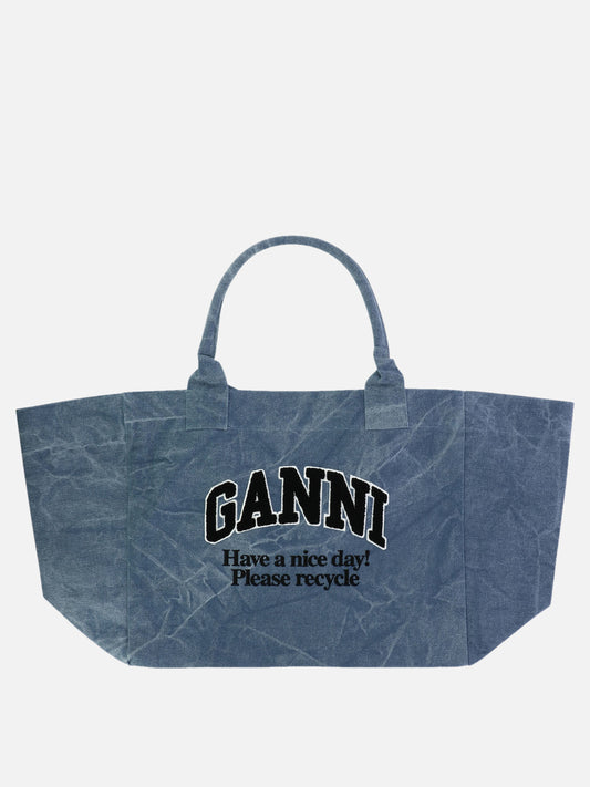 Ganni Oversize canvas tote bag Blue