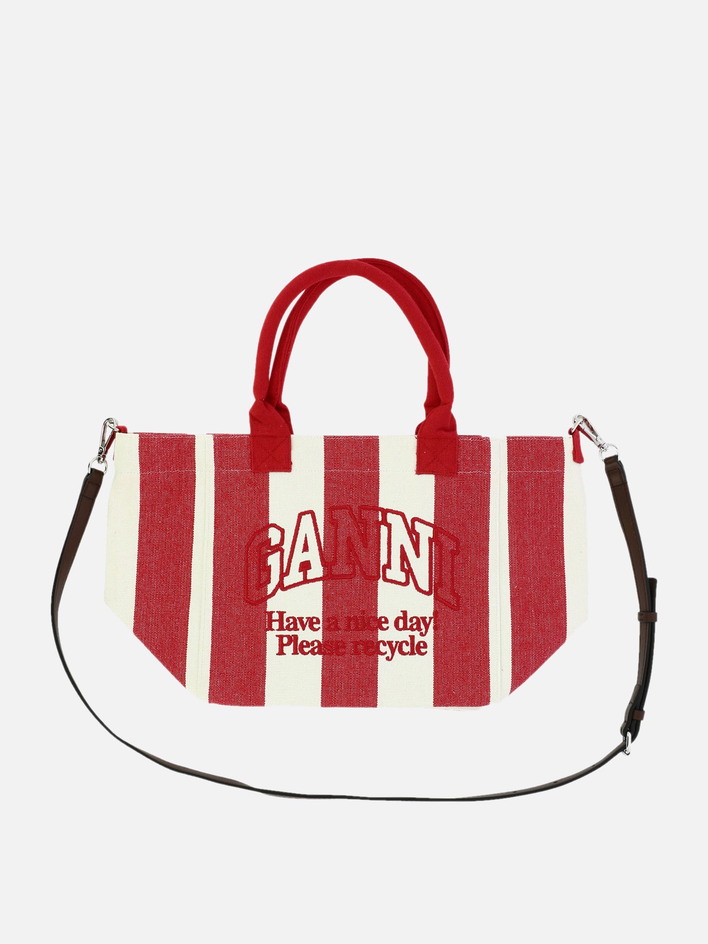 Ganni Striped tote bag Red