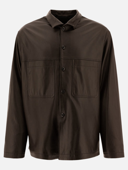 Lemaire Leather jacket with high neck Brown